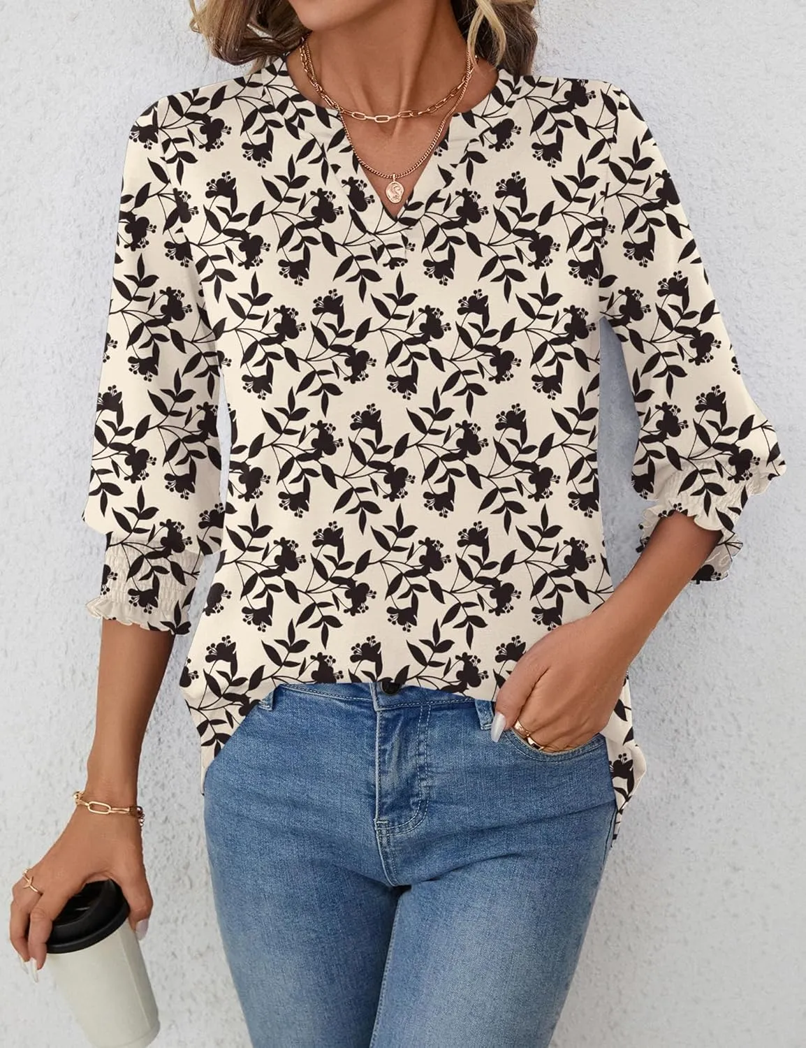 LOMON Women's 2025 Fashion Tops 3/4 Length Sleeve Business Casual Blouses Summer Tees Shirts