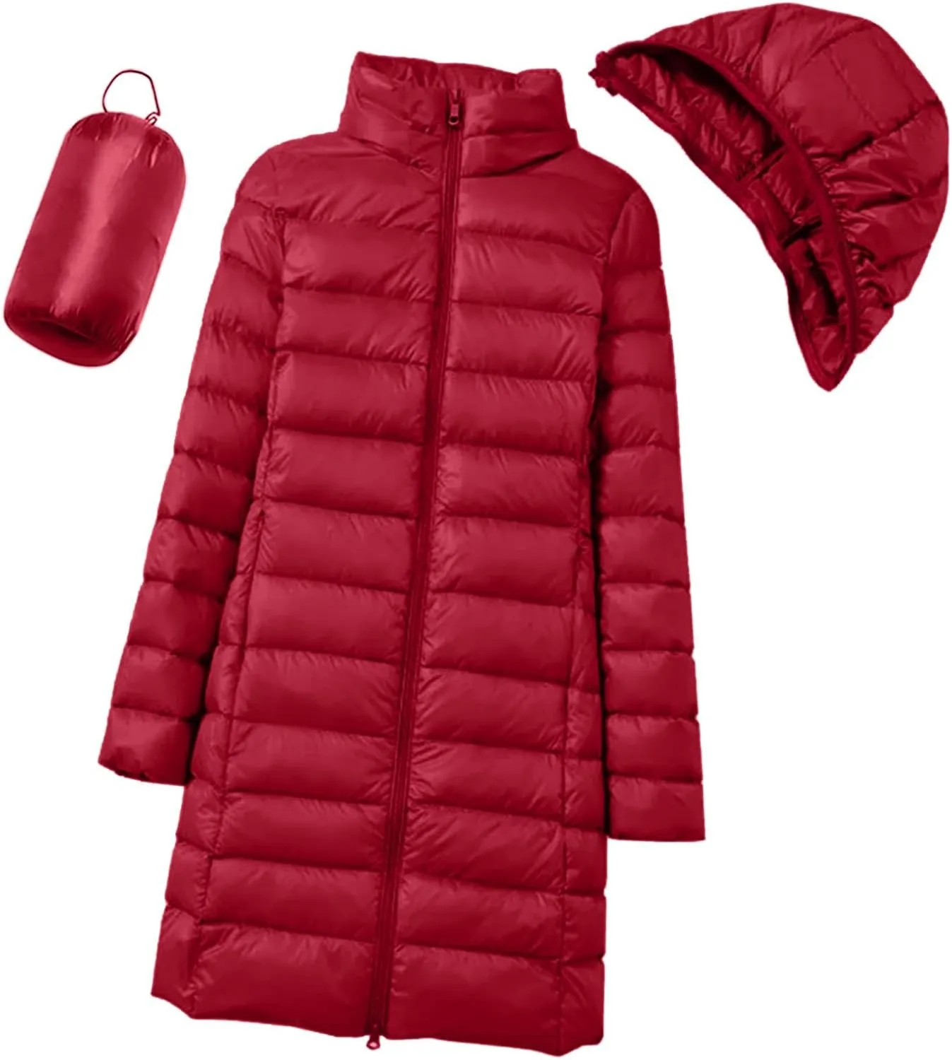 Long Down Jacket for Women Lightweight Packable Travel Puffer Hood Jackets 2023 Fall Warm Slim Fit Casual Duck Down Coat