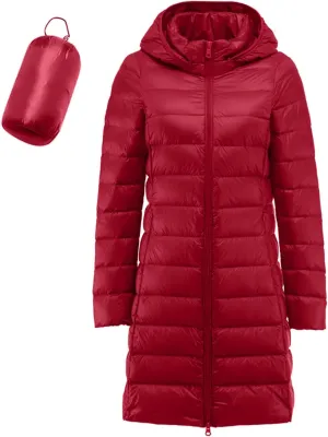 Long Down Jacket for Women Lightweight Packable Travel Puffer Hood Jackets 2023 Fall Warm Slim Fit Casual Duck Down Coat
