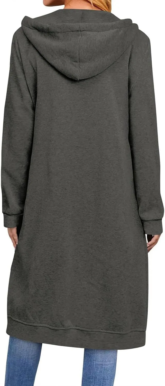 Long Hoodie for Women Winter Coats Zip Up Jackets Hooded Sweatshirts Fleece Lined Sweatshirt Sweaters with Pockets