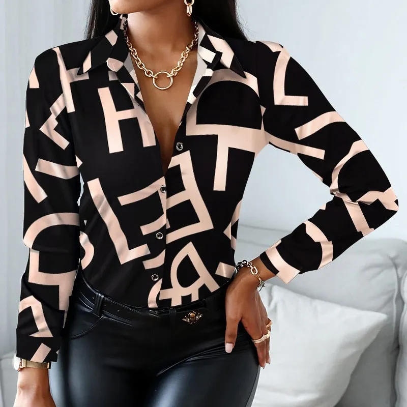 Long Sleeve Turn-down Collar Button Designer Blouse