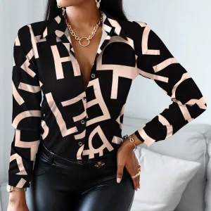 Long Sleeve Turn-down Collar Button Designer Blouse