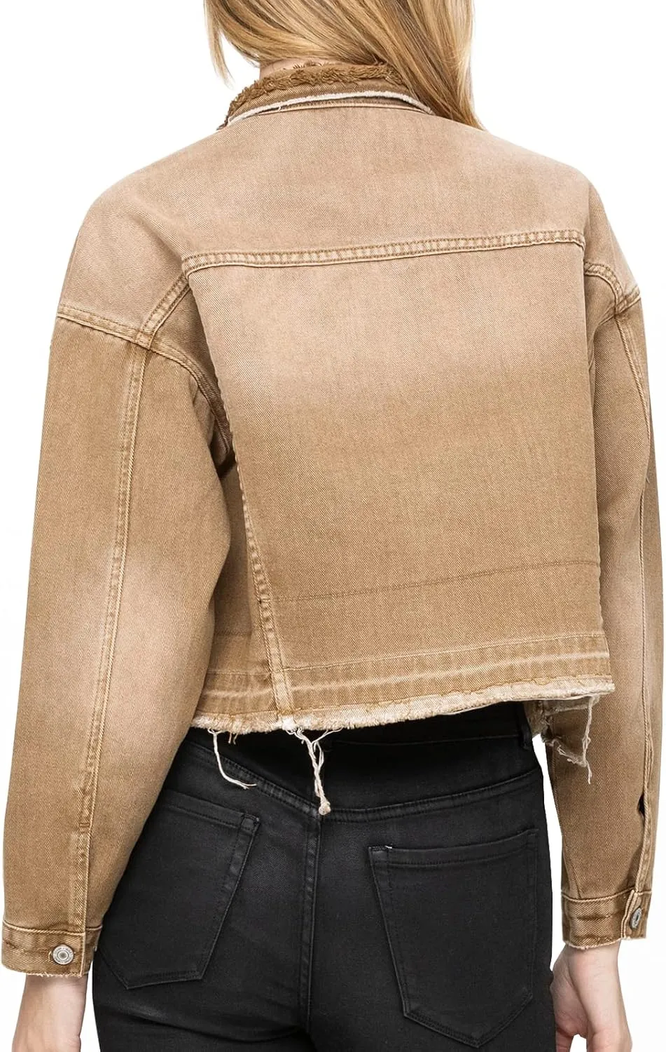 LONGYIDA Women's Jean Jacket Cropped Distressed Denim Jacket Long Sleeve Button Down Jean Jacket For Women