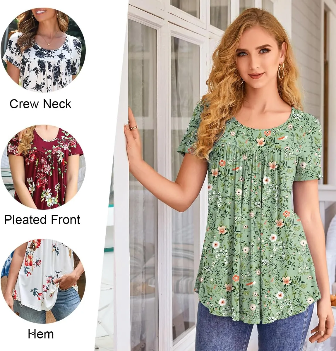 LONGYUAN Womens Tunic Tops 2025 Short Sleeve Shirts Summer Casual Tee Comfy Blouses S-4XL