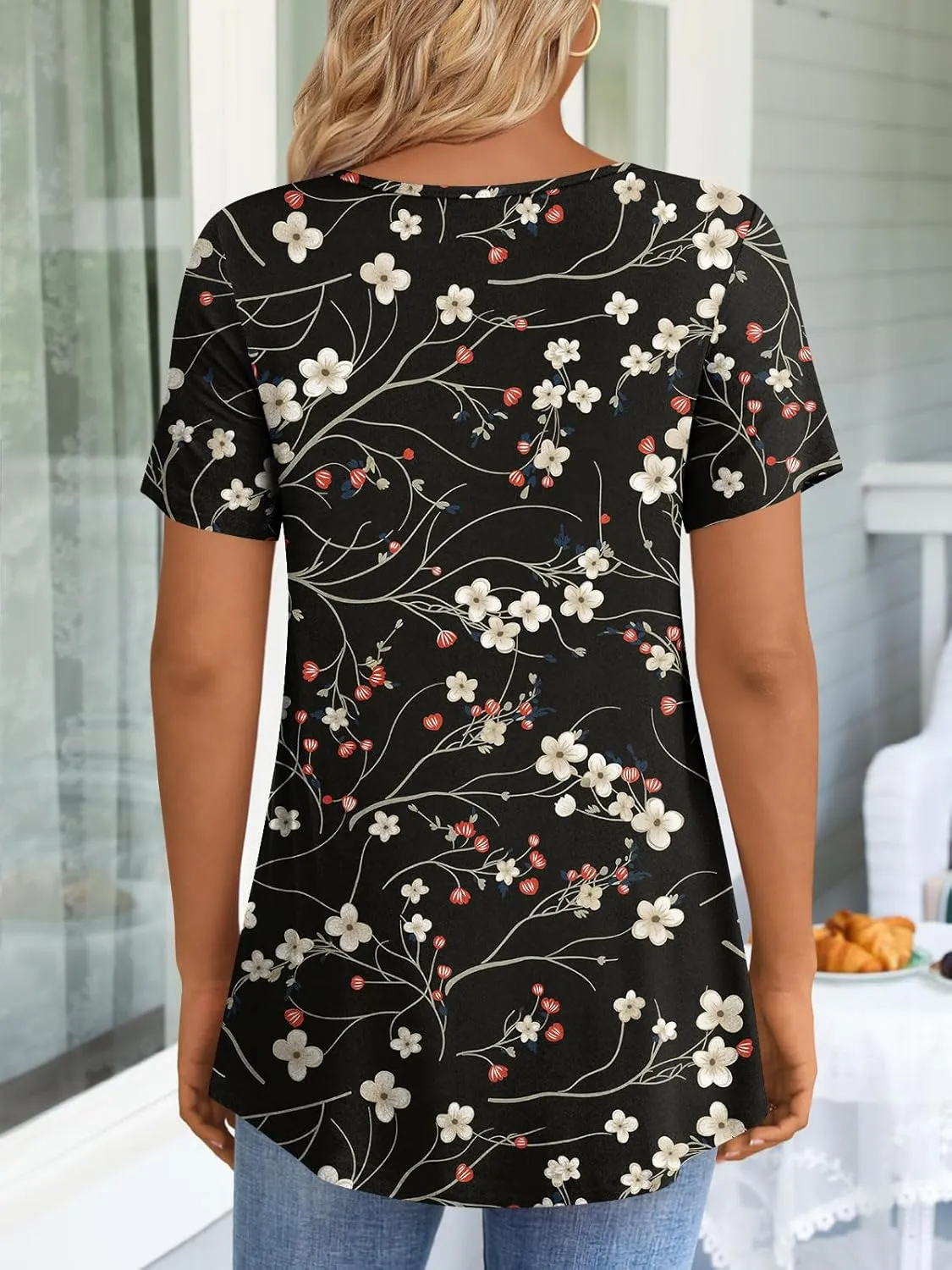 LONGYUAN Womens Tunic Tops 2025 Short Sleeve Shirts Summer Casual Tee Comfy Blouses S-4XL