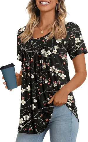 LONGYUAN Womens Tunic Tops 2025 Short Sleeve Shirts Summer Casual Tee Comfy Blouses S-4XL