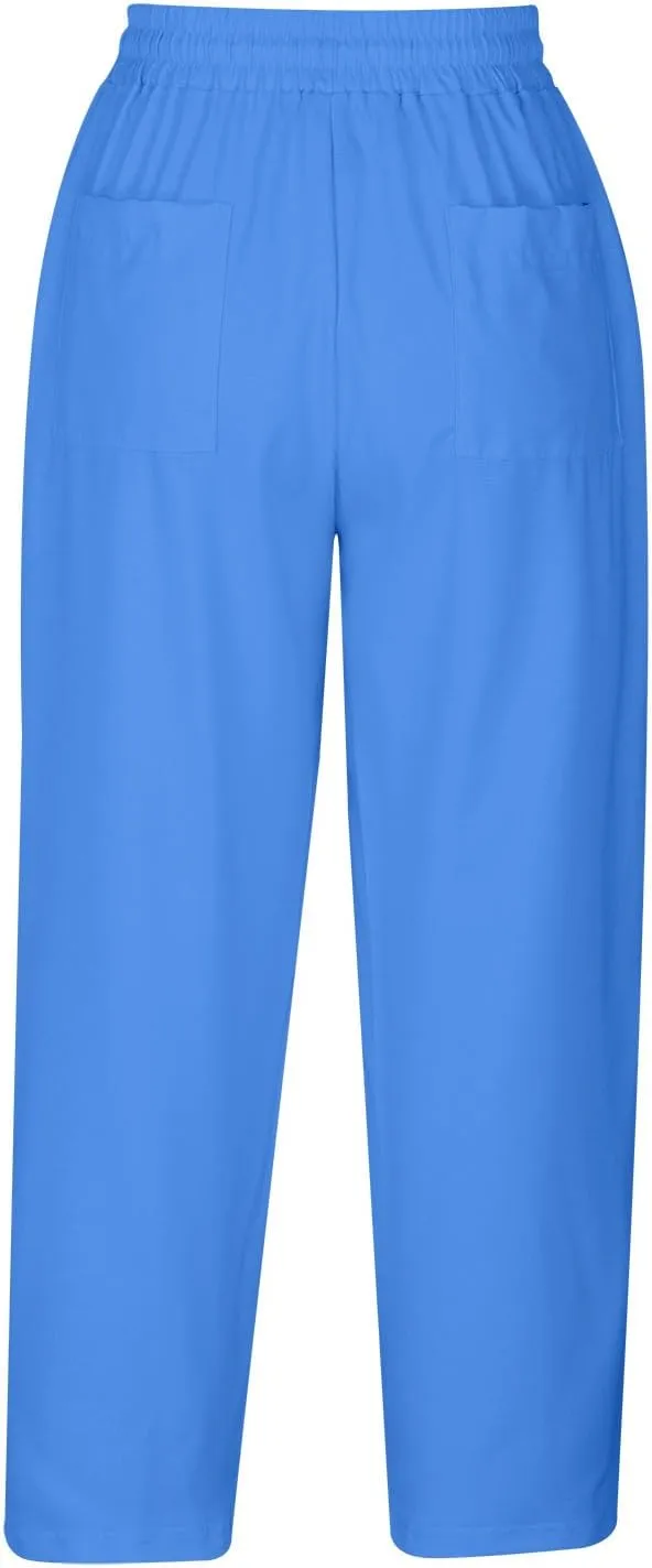 Loose Casual Harlan Pants for Women Drawstring Waist Wide Leg Lounge Pant Summer Casual Cropped Trousers with Pockets