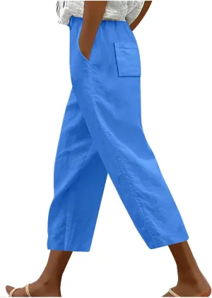 Loose Casual Harlan Pants for Women Drawstring Waist Wide Leg Lounge Pant Summer Casual Cropped Trousers with Pockets