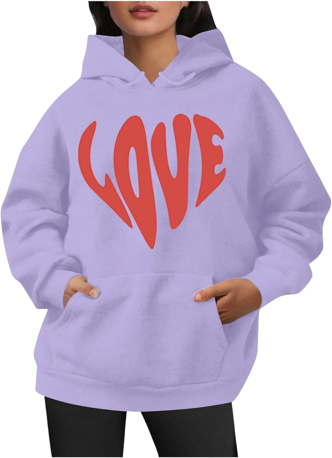 LOVE Cute Hoodies for Women 2024 Fashion Fall Winter Going Out Hooded Sweatshirts Casual Oversized Cozy Pullover Tops