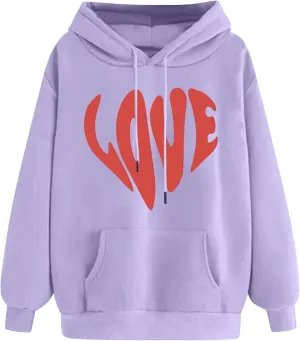 LOVE Cute Hoodies for Women 2024 Fashion Fall Winter Going Out Hooded Sweatshirts Casual Oversized Cozy Pullover Tops