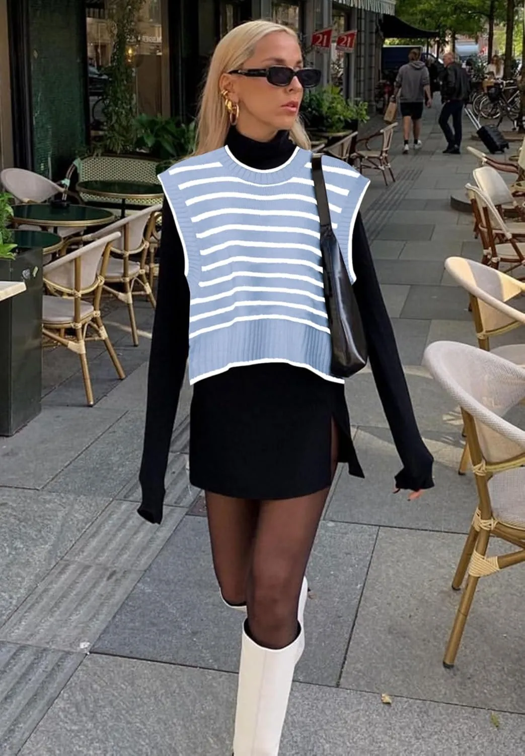 Lueluoye Sweater Vest for Women 2024 Crew Neck Cap Sleeve Tops Striped Knit Tank Top S-2XL