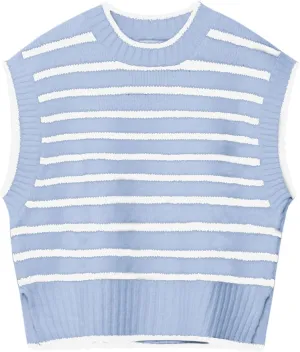 Lueluoye Sweater Vest for Women 2024 Crew Neck Cap Sleeve Tops Striped Knit Tank Top S-2XL
