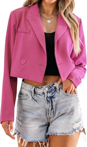 luvamia Cropped Blazers for Women Business Casual Open Front Long Sleeve Suit Jacket Trendy Oversized Work Office Blazer