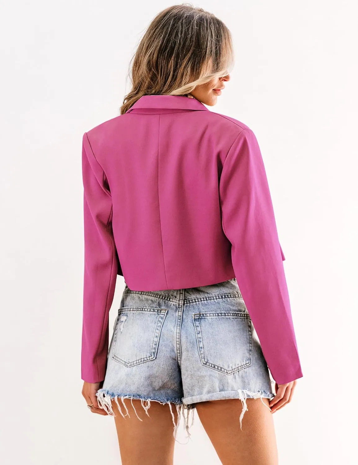 luvamia Cropped Blazers for Women Business Casual Open Front Long Sleeve Suit Jacket Trendy Oversized Work Office Blazer