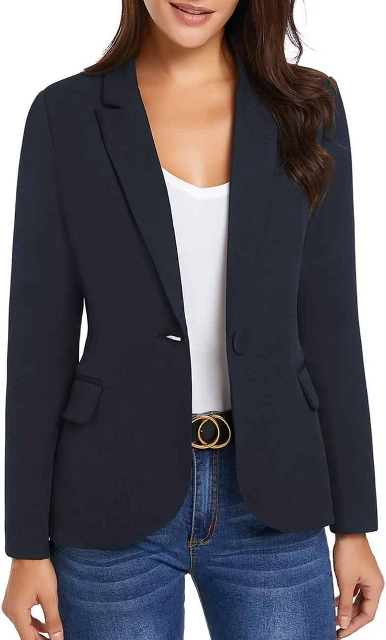 luvamia Women's Long Sleeve Formal Notch Lapel Button Down Blazer Pockets Jacket