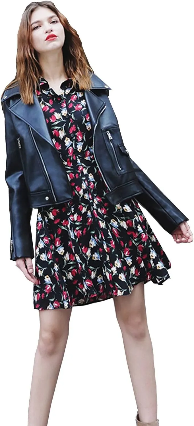 LY VAREY LIN Women's Zipper Motorcycle Biker Faux Leather Jackets