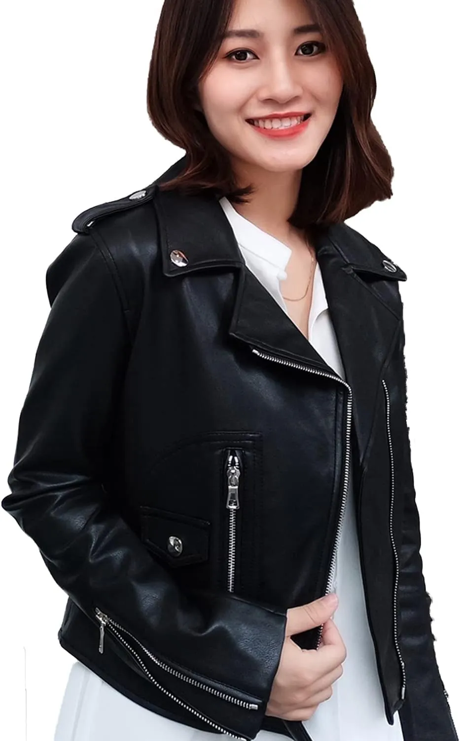 LY VAREY LIN Women's Zipper Motorcycle Biker Faux Leather Jackets