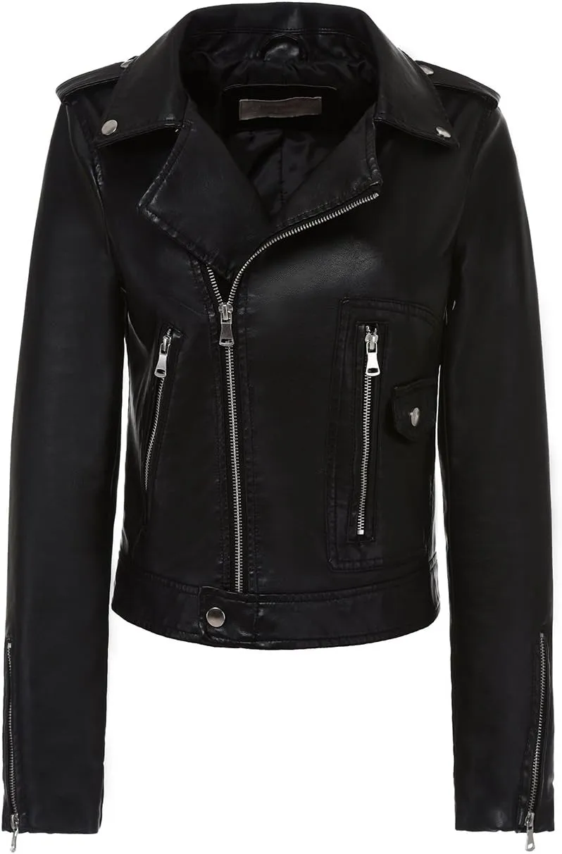 LY VAREY LIN Women's Zipper Motorcycle Biker Faux Leather Jackets