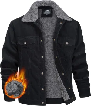 MAGNIVIT Men's Corduroy Fleece Cargo Jacket Winter Snap Button Lapel Sherpa Lined Trucker Cowboy Coat with 5 Pockets