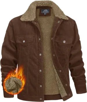 MAGNIVIT Men's Corduroy Fleece Cargo Jacket Winter Snap Button Lapel Sherpa Lined Trucker Cowboy Coat with 5 Pockets