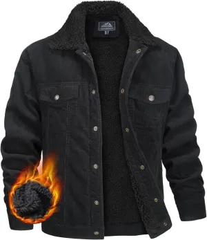 MAGNIVIT Men's Corduroy Fleece Cargo Jacket Winter Snap Button Lapel Sherpa Lined Trucker Cowboy Coat with 5 Pockets