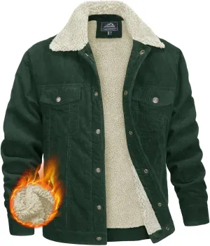 MAGNIVIT Men's Corduroy Fleece Cargo Jacket Winter Snap Button Lapel Sherpa Lined Trucker Cowboy Coat with 5 Pockets