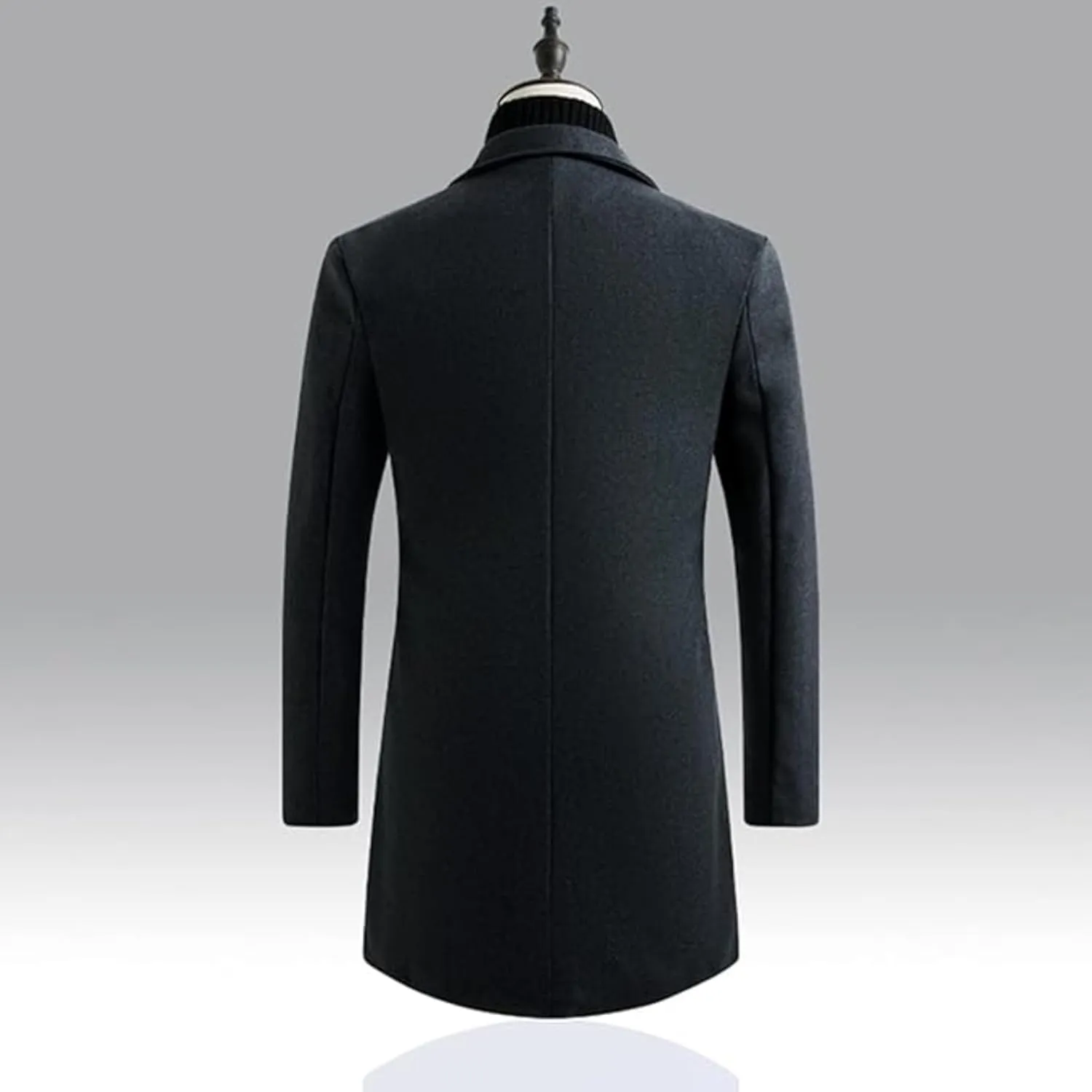 Maiyifu-GJ Mens Wool Blend Trench Coat Mid-Length Notched Collar Long Top Pea Coats Business Single Breasted Jacket Overcoat