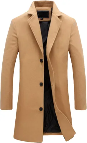 Maiyifu-GJ Men's Wool Blend Trench Coat Single Breasted Business Long Pea Coats Lightweight Notched Lapel Overcoat Jacket