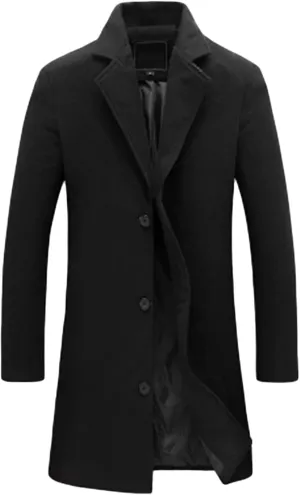 Maiyifu-GJ Men's Wool Blend Trench Coat Single Breasted Business Long Pea Coats Lightweight Notched Lapel Overcoat Jacket