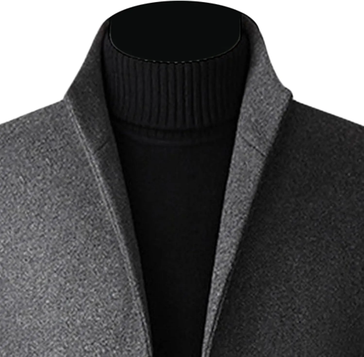 Maiyifu-GJ Mens Wool Blend Trench Coat Stand Collar Single Breasted Business Pea Coats Stylish Mid-Length Overcoat Jacket