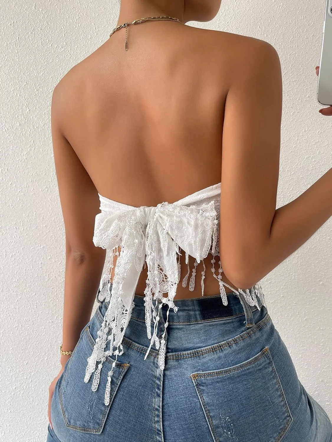 MakeMeChic Women's Boho Crop Tube Top Floral Tie Back Cute Bandana Tops