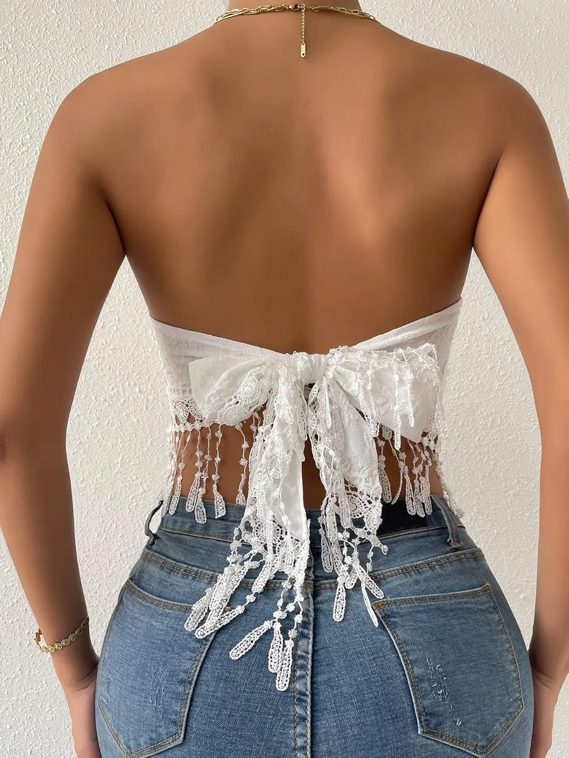 MakeMeChic Women's Boho Crop Tube Top Floral Tie Back Cute Bandana Tops