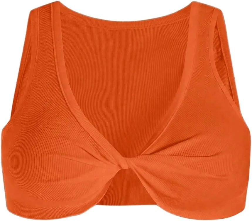 MakeMeChic Women's Crop Tank Top Ribbed Twist Front Sexy Cute Going Out Tops