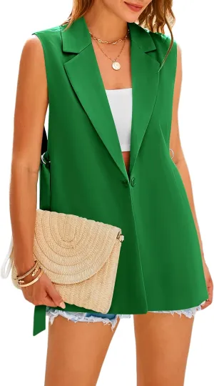 MASCOMODA Womens Fashion 2025 Sleeveless Blazer Vest Spring Casual Open Front Lapel V Neck Office Waistcoat Long Vests