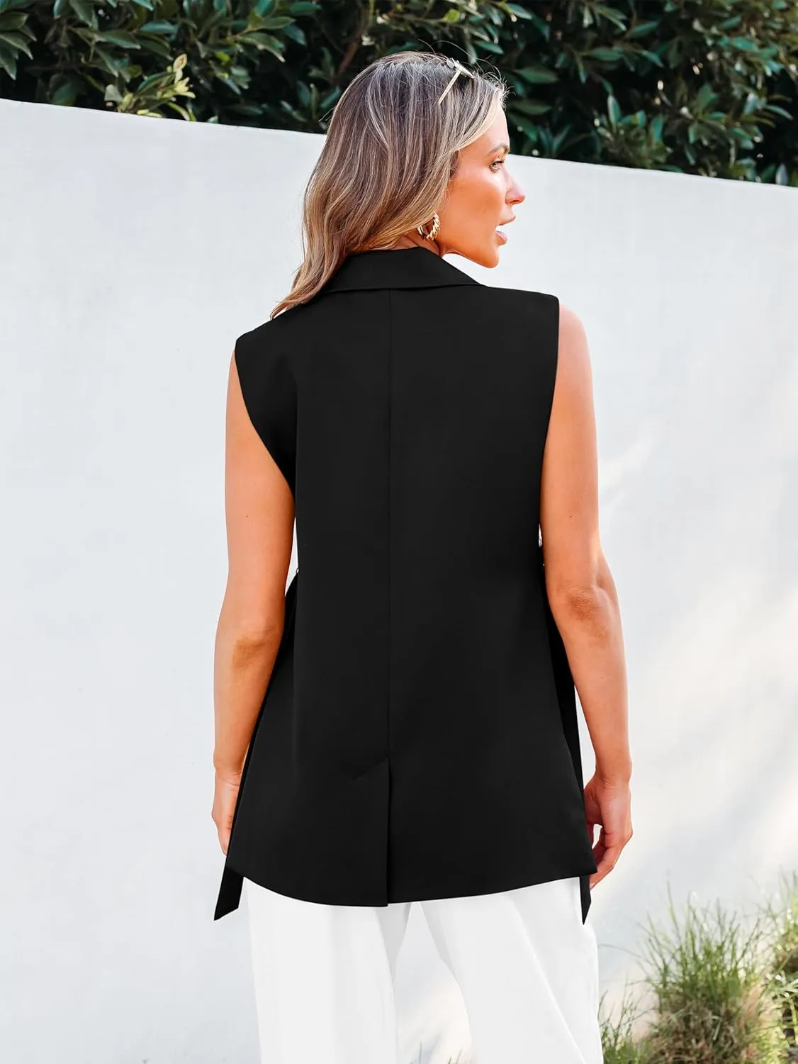 MASCOMODA Womens Fashion 2025 Sleeveless Blazer Vest Spring Casual Open Front Lapel V Neck Office Waistcoat Long Vests