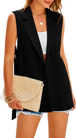 MASCOMODA Womens Fashion 2025 Sleeveless Blazer Vest Spring Casual Open Front Lapel V Neck Office Waistcoat Long Vests