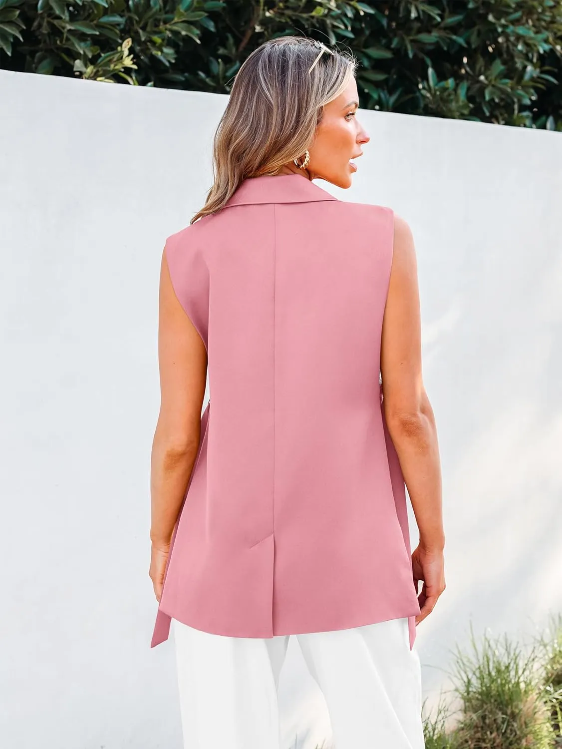 MASCOMODA Womens Fashion 2025 Sleeveless Blazer Vest Spring Casual Open Front Lapel V Neck Office Waistcoat Long Vests