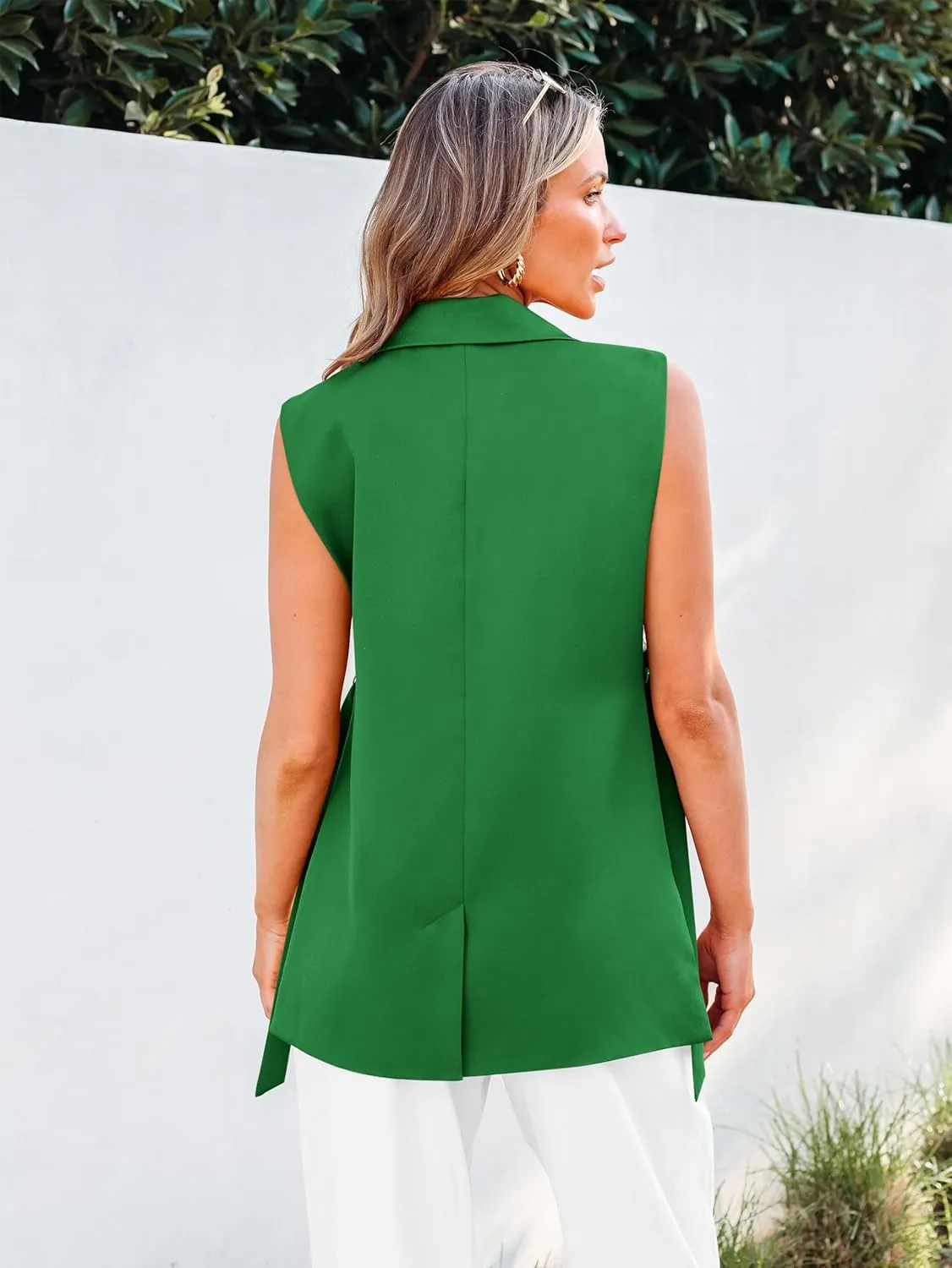 MASCOMODA Womens Fashion 2025 Sleeveless Blazer Vest Spring Casual Open Front Lapel V Neck Office Waistcoat Long Vests