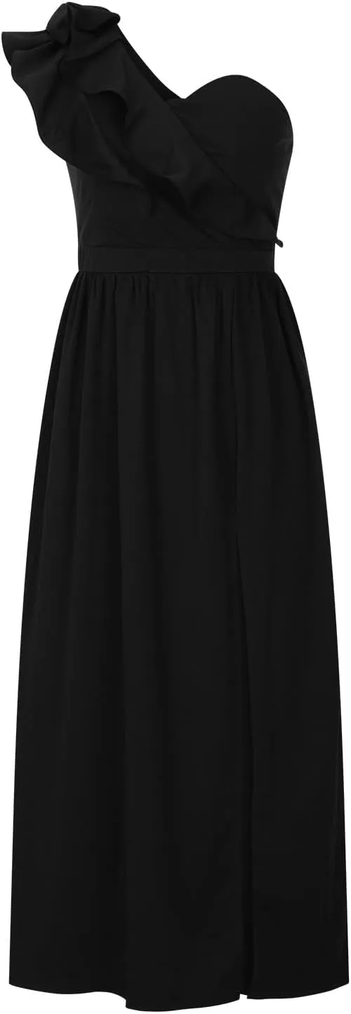 Maxi Dresses for Women One The Shoulder Dress Flowy Long Dresses Sexy Split Party Dress Trendy Ruffle Sundresses
