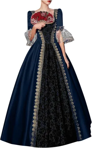 Medieval Gothic Retro Dress for Women Patchwork Plus Size Renaissance Vintage Halloween Costume Victorian Long Gowns