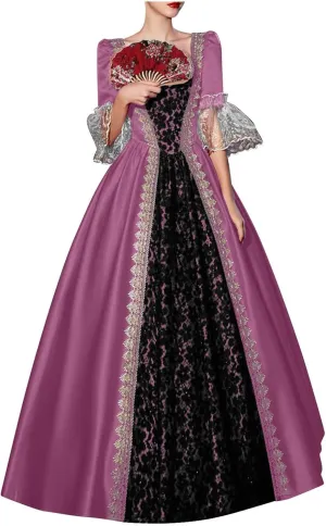 Medieval Gothic Retro Dress for Women Patchwork Plus Size Renaissance Vintage Halloween Costume Victorian Long Gowns
