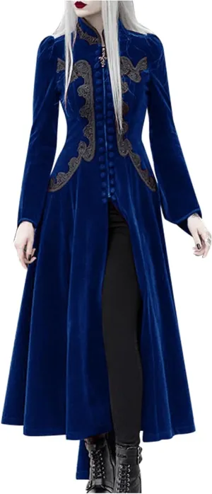 Medieval Gothic Vintage Dress for Women Full Zip Up Lace Patchwork Renaissance Halloween Costume Victorian Retro Gown
