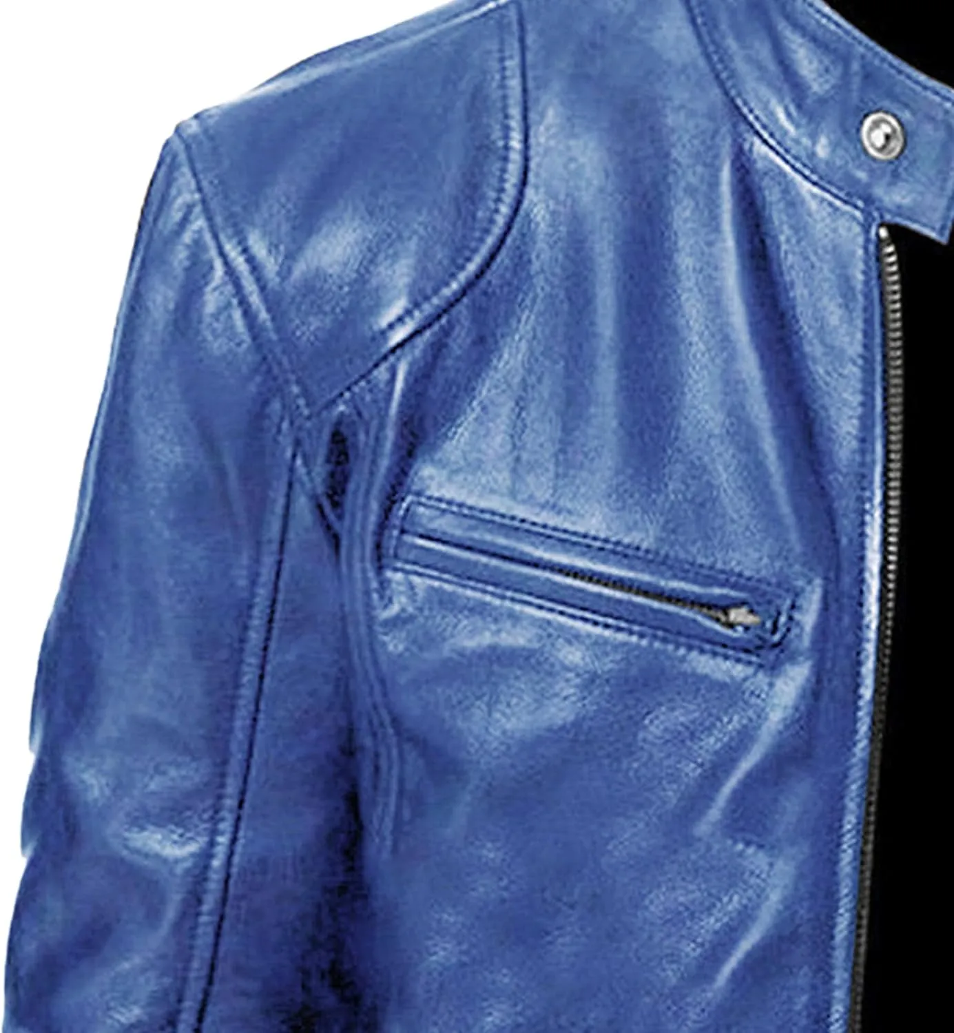 Men Leather Motorcycle Jacket Stand Collar Faux Leather Jackets Zip-Up Slim Fit Biker Coat