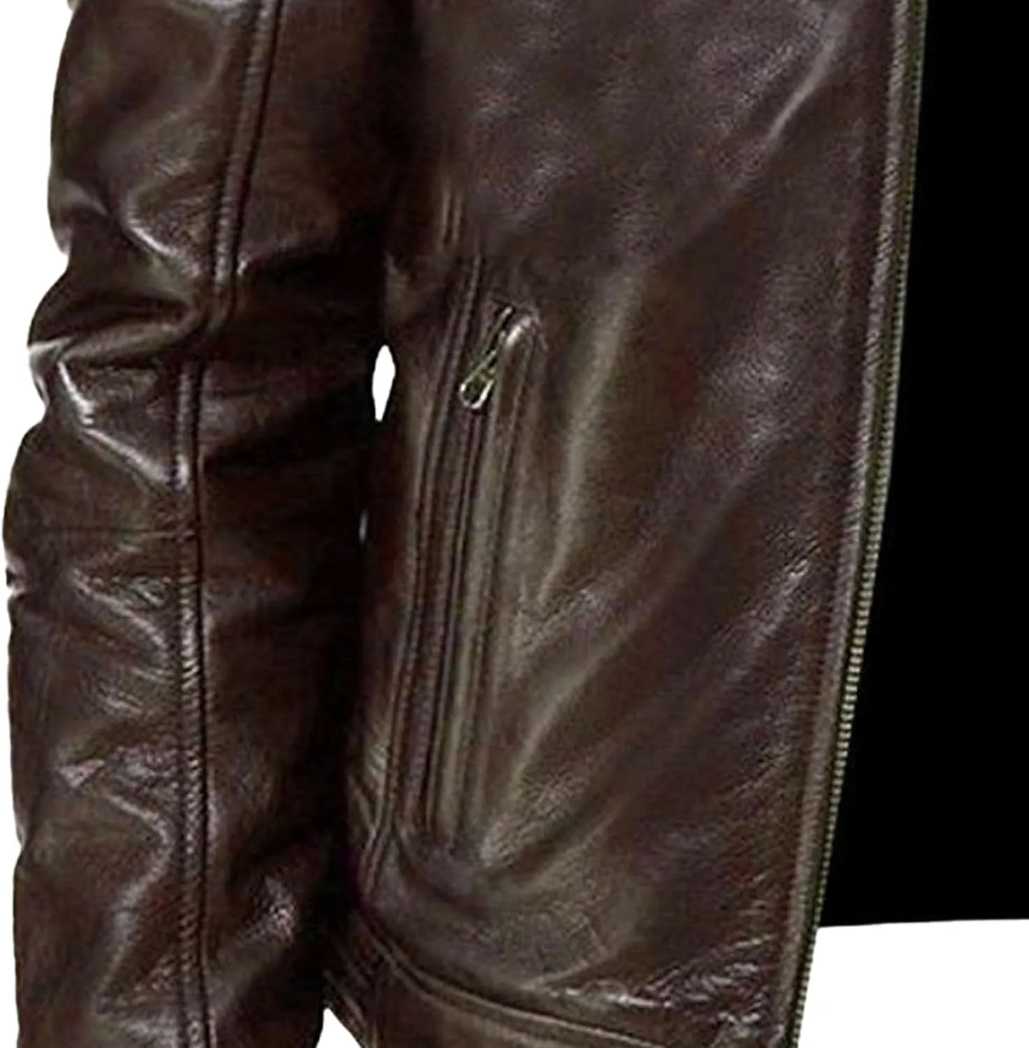 Men Leather Motorcycle Jacket Stand Collar Faux Leather Jackets Zip-Up Slim Fit Biker Coat
