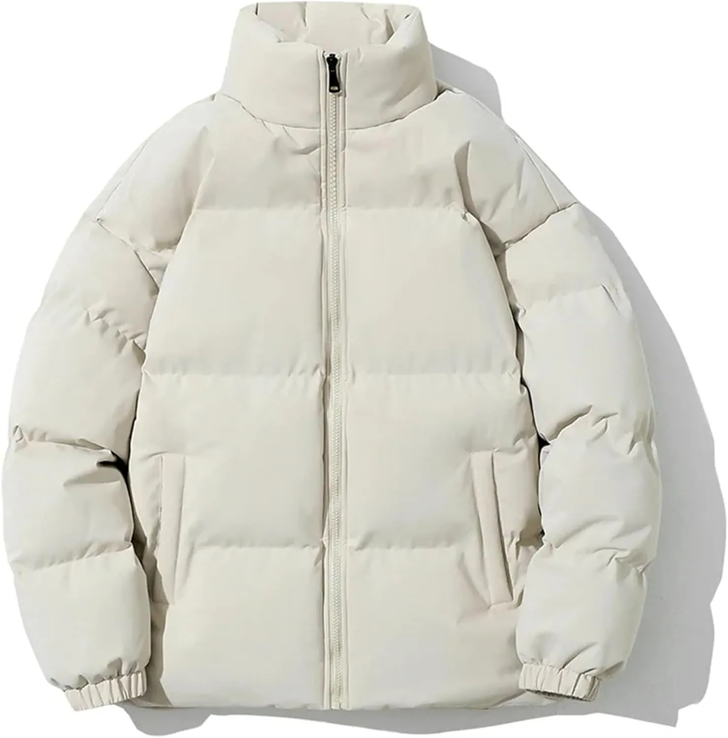 Men Stand Collar Outdoor Cotton-Padded Jacket Classic Casual Oversized Thick Parka Coat
