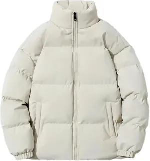 Men Stand Collar Outdoor Cotton-Padded Jacket Classic Casual Oversized Thick Parka Coat