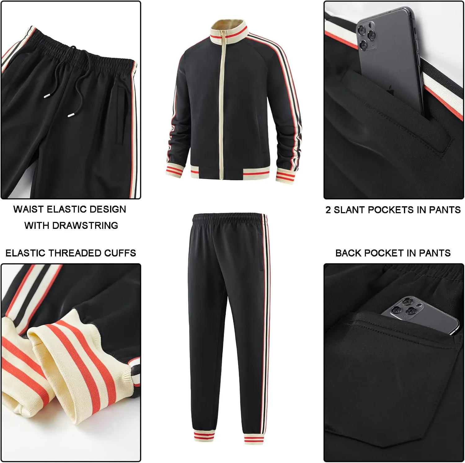 Men Track Suits Sets Long Sleeve Full-zip Sweatsuit Active Jackets and Pants 2 Piece Outfits