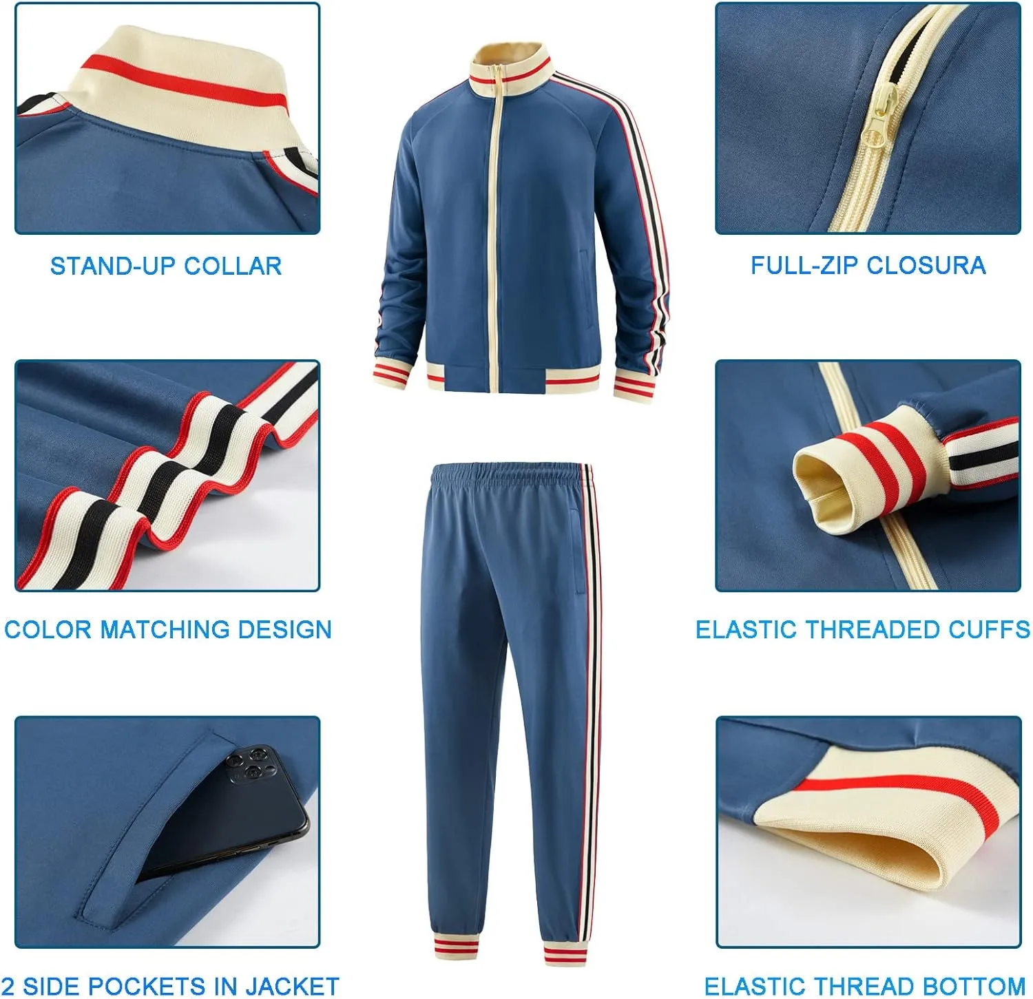Men Track Suits Sets Long Sleeve Full-zip Sweatsuit Active Jackets and Pants 2 Piece Outfits