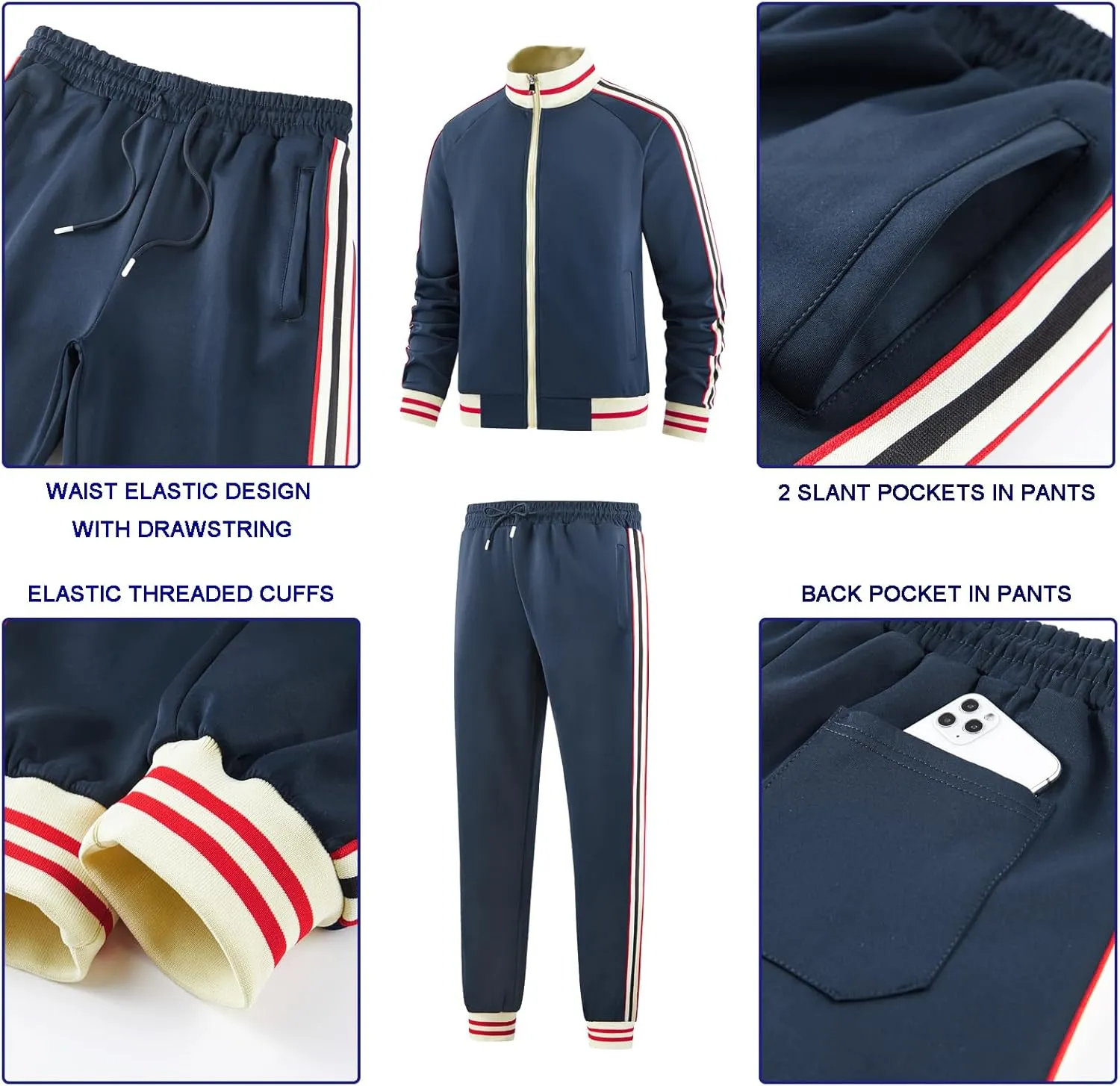 Men Track Suits Sets Long Sleeve Full-zip Sweatsuit Active Jackets and Pants 2 Piece Outfits