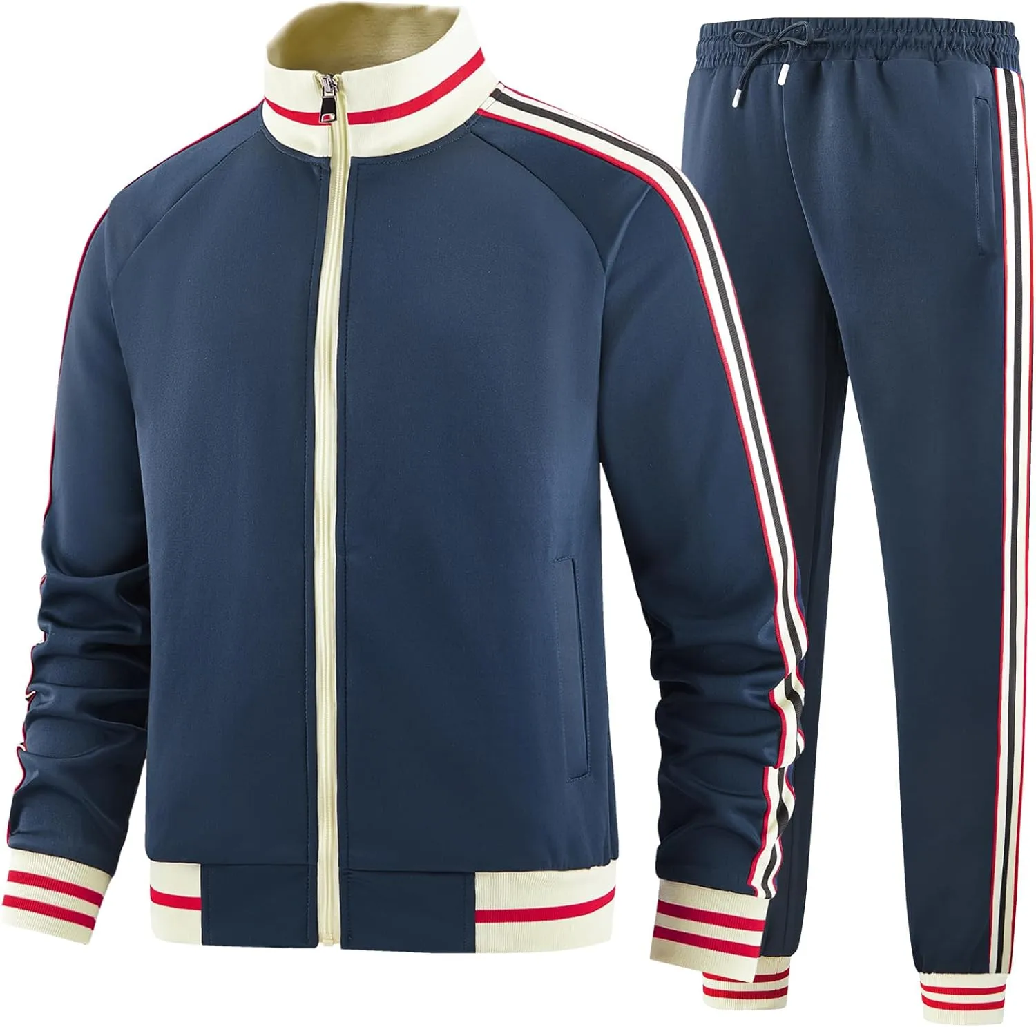 Men Track Suits Sets Long Sleeve Full-zip Sweatsuit Active Jackets and Pants 2 Piece Outfits